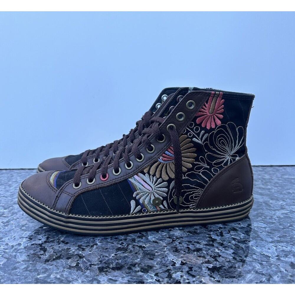 Paul Smith Women's Brown Leather Lace Up Sneakers With Floral Print UK 7 US 9